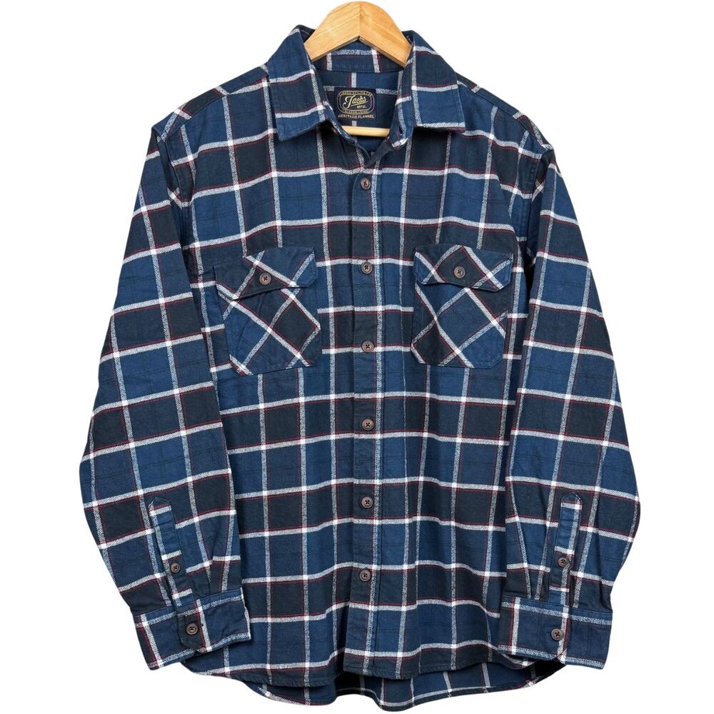 Jachs Heritage‎ Flannel Shirt Mens Shacket Plaid Heavy Outdoors Pockets XL Blue